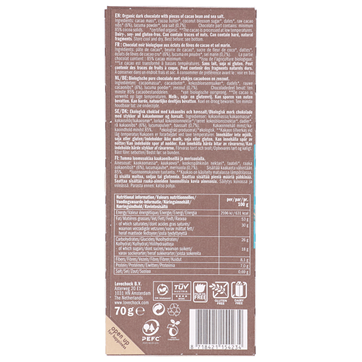 Lovechock Éclats de Fêves Douces et Sel Marin 85% Cacao - 70g-3