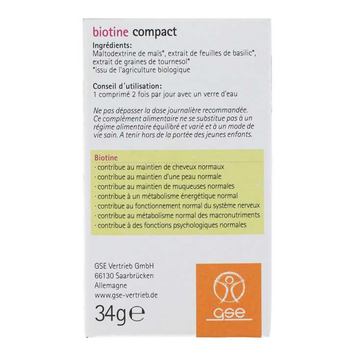 GSE Biotin Compact (120 comprimés)-3