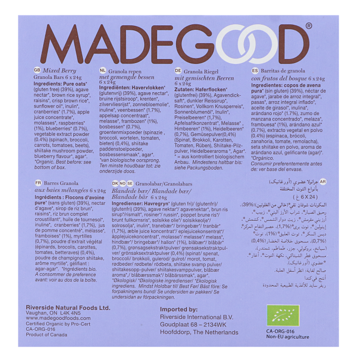 MadeGood Granola Bar Mixed Berry - 24g-3