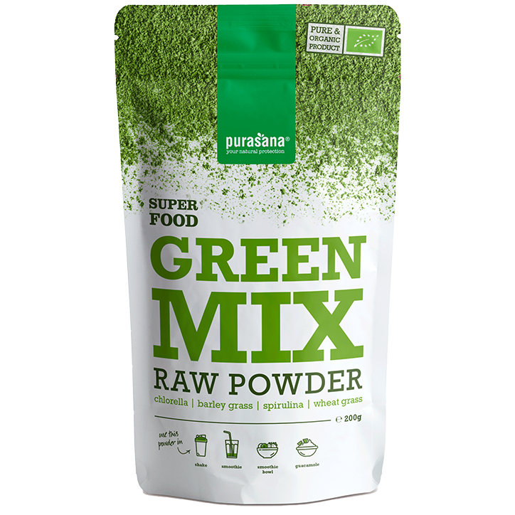 Purasana Poudre de Green Mix crue Bio (200 g)-1