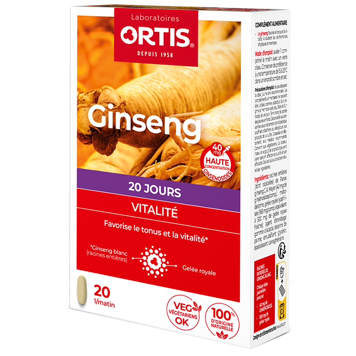 Ortis Ginseng Vitalité Bio (20 Comprimés)-1