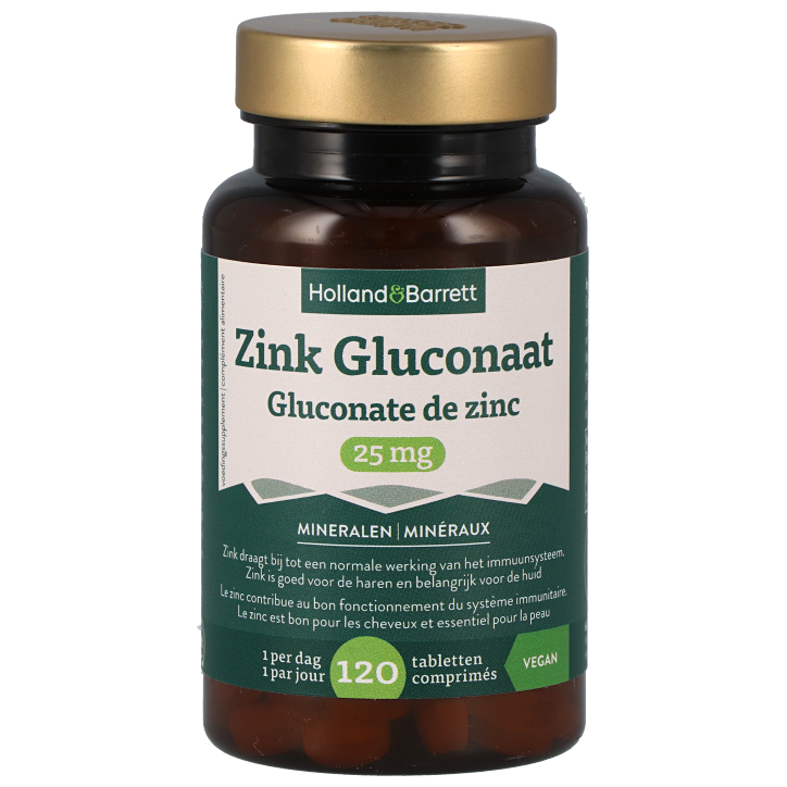 Holland & Barrett Zink Gluconaat 25 mg - 120 tabletten-1