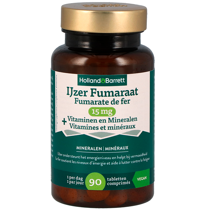 Holland & Barrett IJzer Fumaraat 15mg + Vitaminen en Mineralen - 90 tabletten-1