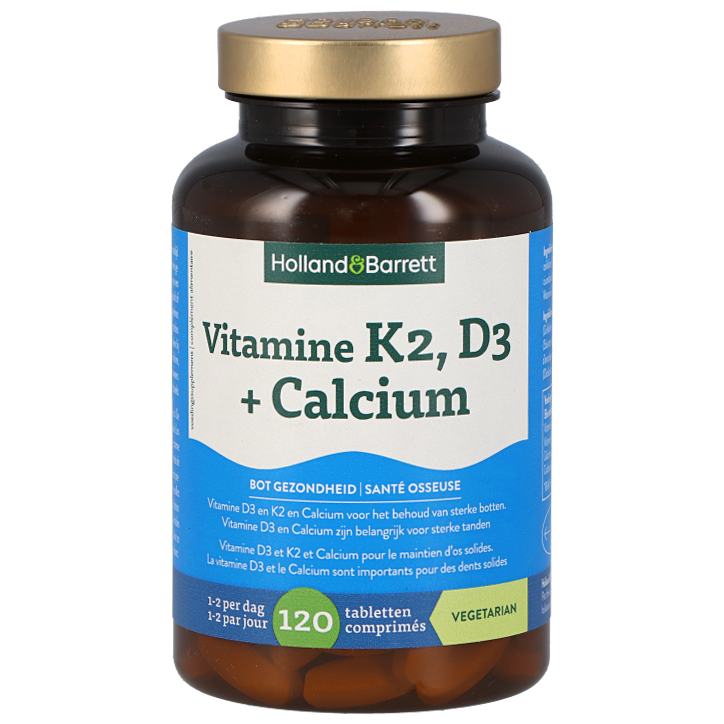 Holland & Barrett Vitamine K2, D3 + Calcium - 120 tabletten-1