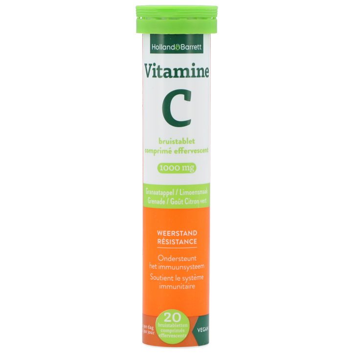 Holland & Barrett Vitamine C bruistablet 1000mg Granaatappel / Limoensmaak - 20 bruistabletten-1