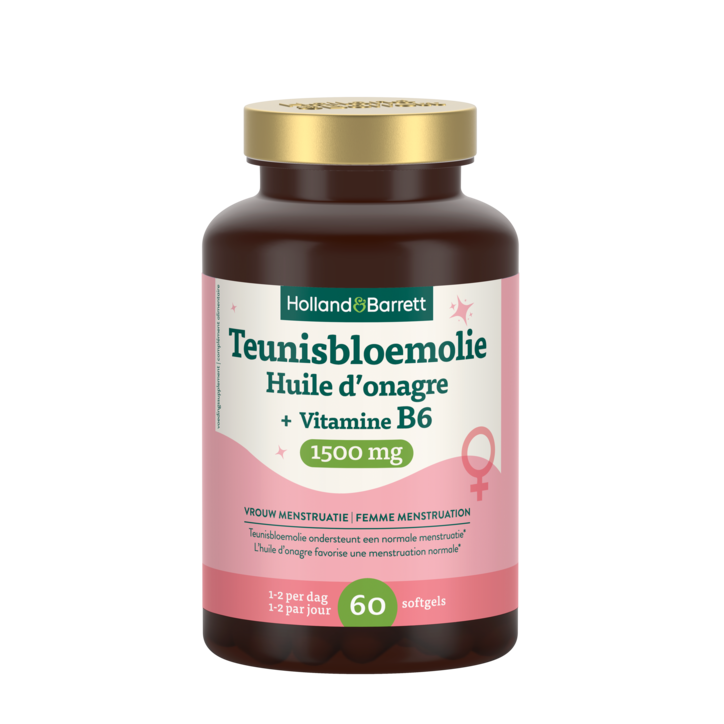 Holland & Barrett Teunisbloemolie + Vitamine B6 1500mg - 60 softgels-1