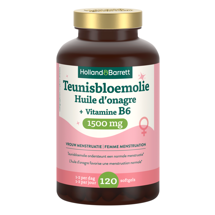Holland & Barrett Teunisbloemolie + Vitamine B6 1500mg - 120 softgels-1