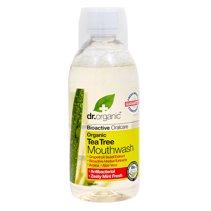 Bain de bouche antibactérien à l'arbre à thé Dr. Organic à l'Aloe Vera 500 ml-1