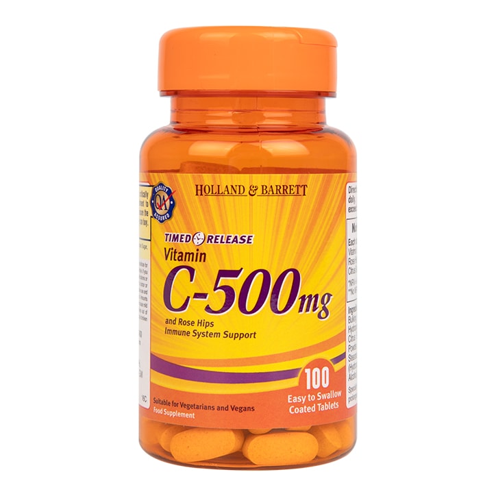 Holland & Barrett Vitamin C Timed Release with Rose Hips 100 Tablets 500mg-1