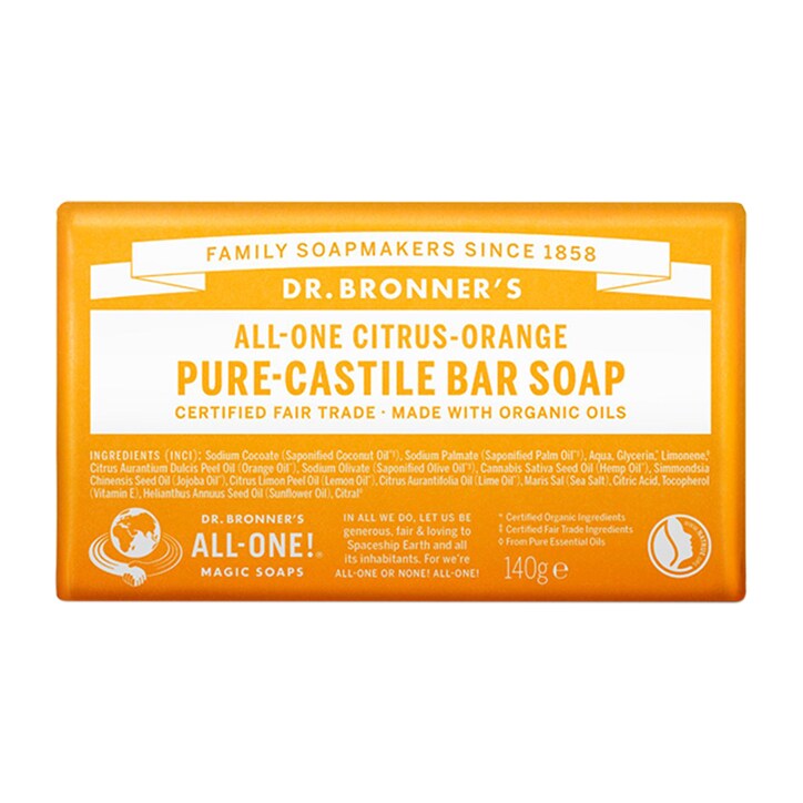 Dr Bronner All-One Citrus-Orange Pure-Castile Bar Soap 140g-1