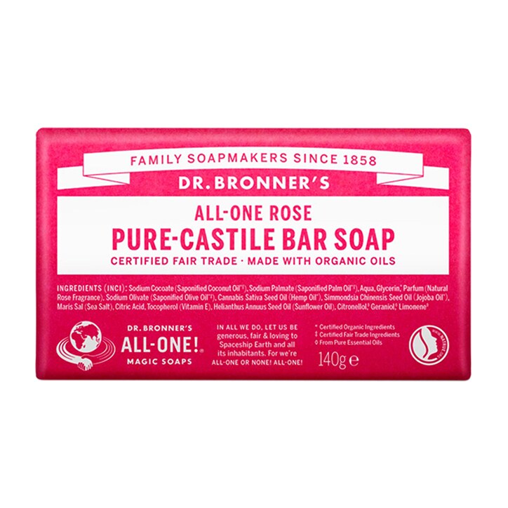 Dr Bronner All-One Rose Pure-Castile Bar Soap 140g-1