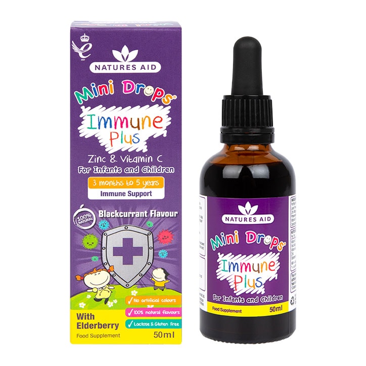 Natures Aid Mini Drops Children's Immune Plus Blackcurrant Flavour Supplement 50ml-1