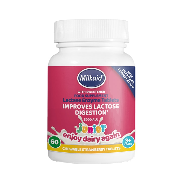 Milkaid Junior Lactase Enzyme Chewable Strawberry 60 Tablets-1