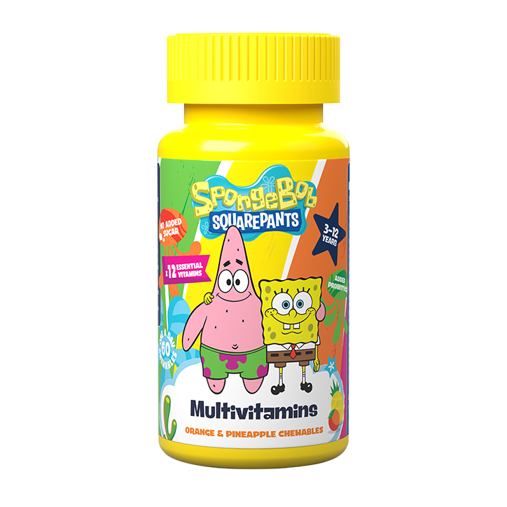 SpongeBob SquarePants Nickelodeon Multivitamins with added Probiotics Orange & Pineapple 60 Chewables-1