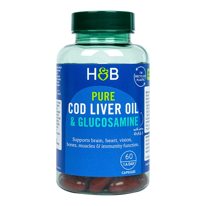 Holland & Barrett Pure Cod Liver Oil & Glucosamine 500mg 60 Capsules-1
