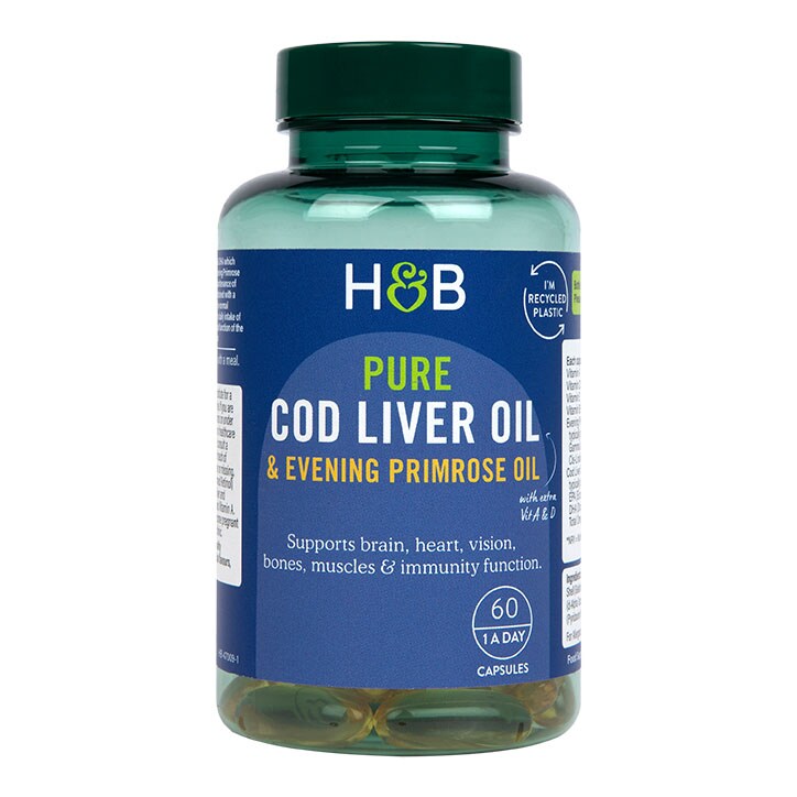 Holland & Barrett Pure Cod Liver Oil with Evening Primrose Oil 500mg 60 Capsules-1