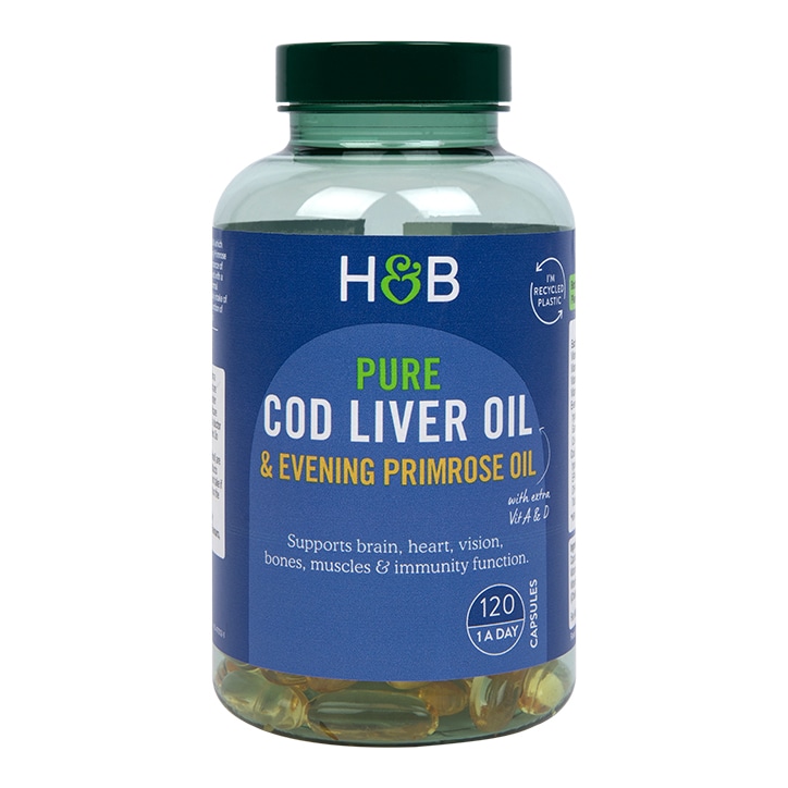 Holland & Barrett Pure Cod Liver Oil with Evening Primrose Oil 500mg 120 Capsules-1