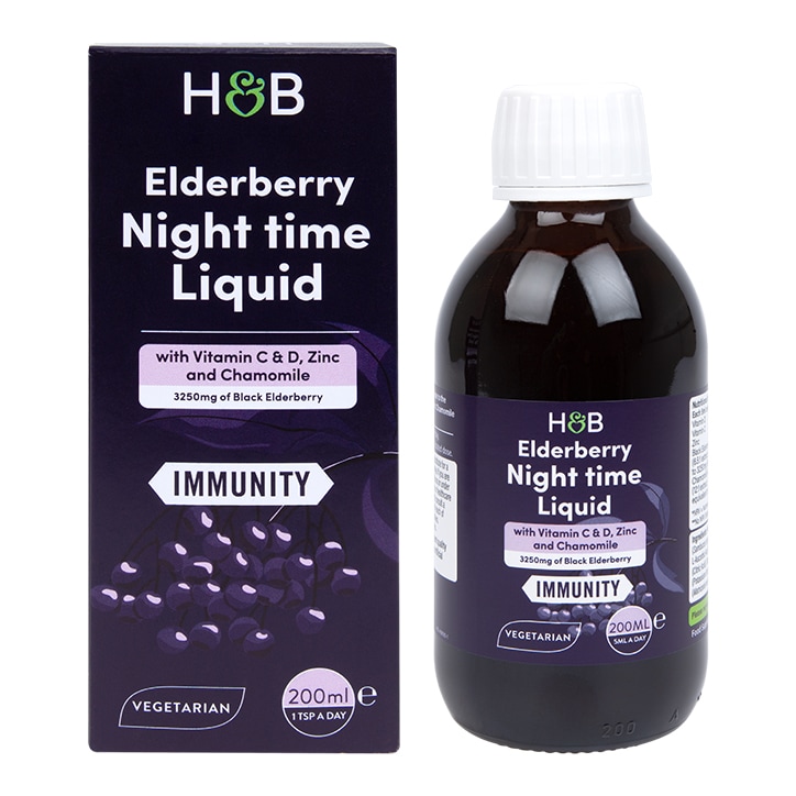 Holland & Barrett Elderberry Night time with Vitamin C&D, Zinc & Chamomile 200ml Liquid-1