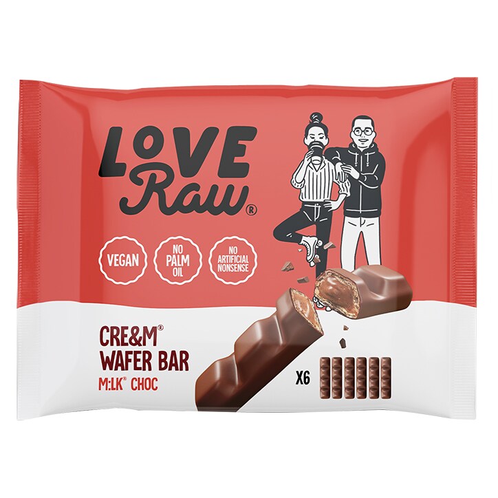 LoveRaw Vegan M:lk Choc Wafer Bar Mult-Pack 6x 21.5g-1