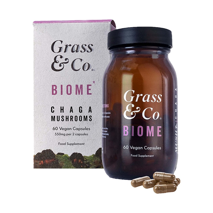 Grass & Co. BIOME Chaga Mushrooms with Curcumin + Ginger 60 Vegan Capsules-1