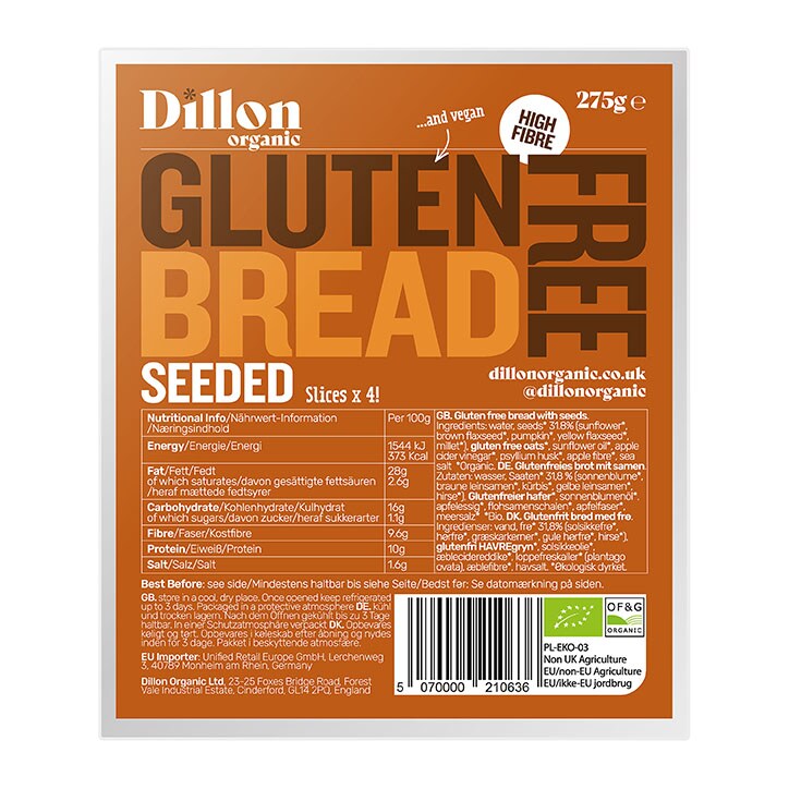Dillon Organic Sliced Gluten Free Seeded Bread 275g-1