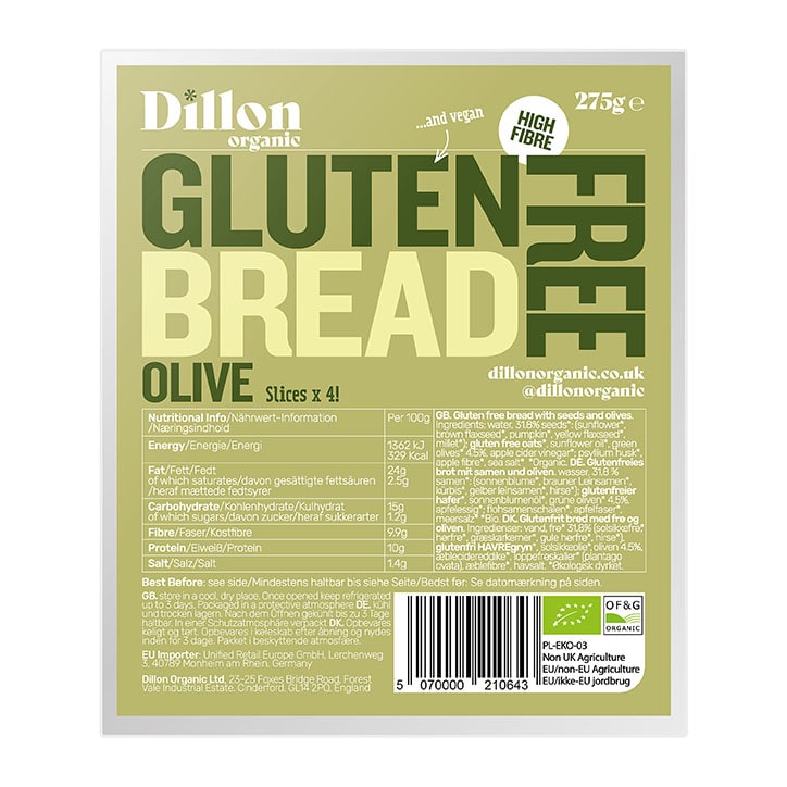 Dillon Organic Sliced Gluten Free Olive Bread 275g-1