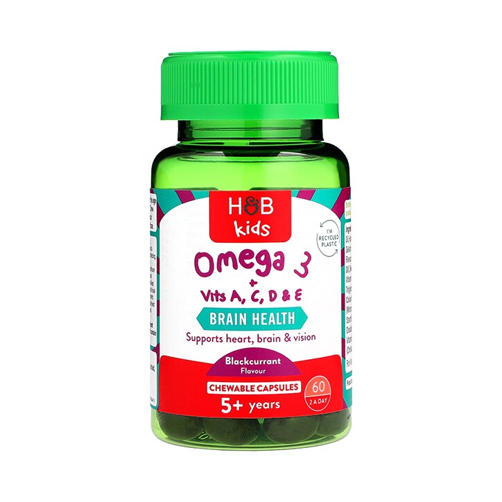 Holland & Barrett Kids Omega 3 Fish Oil Blackcurrant Flavour Chewable 60 Capsules-1