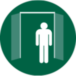 A figure standing between an open door