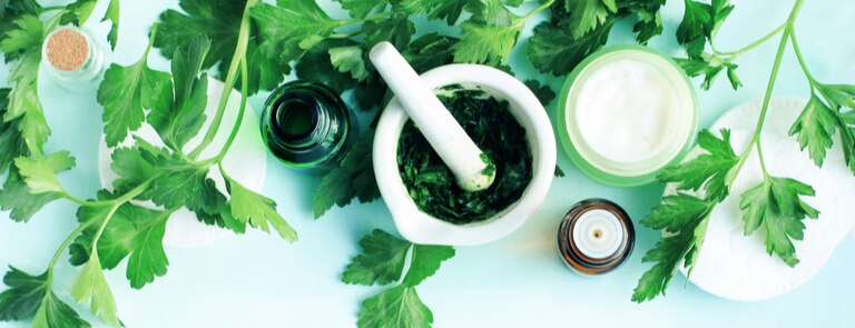 natural cosmetic products with leaves