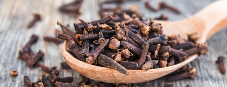 dried cloves on wooden spoon