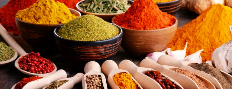 selection of colourful seasonings and spices
