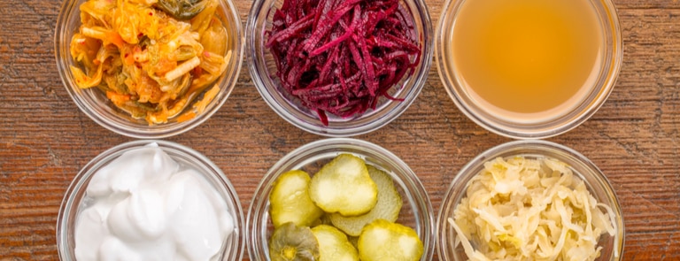 bowls of fermented foods good for gut