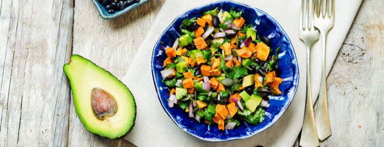 fat burning foods sweet potato avocado black bean salad