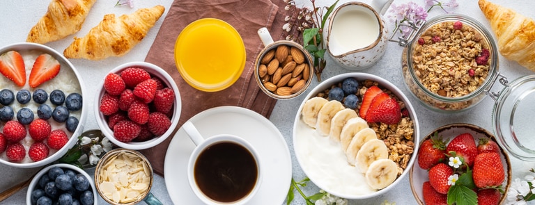 spread of breakfast foods