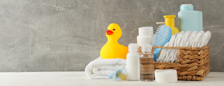 baby skincare products with towel 