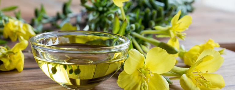 evening primrose oil in a glass bowl 