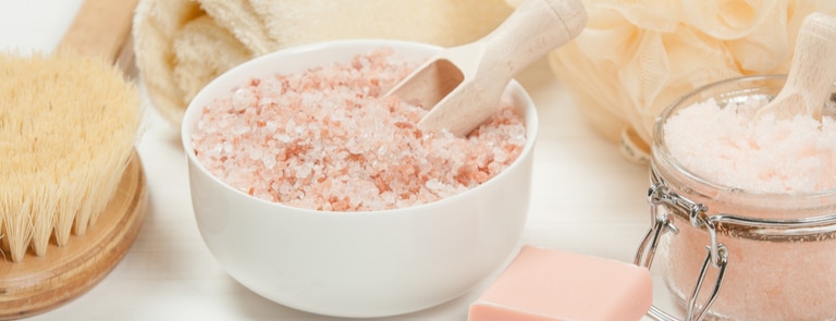 bowl of himalayan pink salt for homemade body scrub