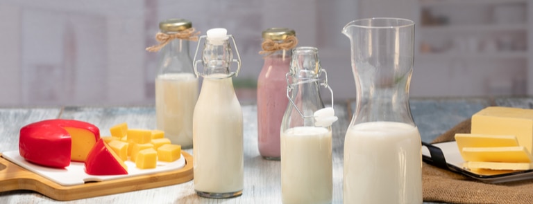 selection of milk and dairy products to help sleep