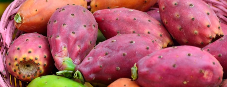 Prickly pears in a straw basket 