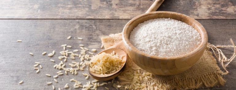 rice flour in a wooden bowl 