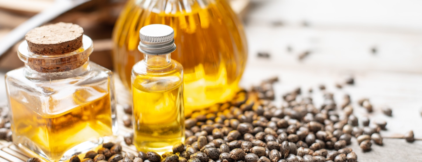 castor oil in bottles for use on hair and skin