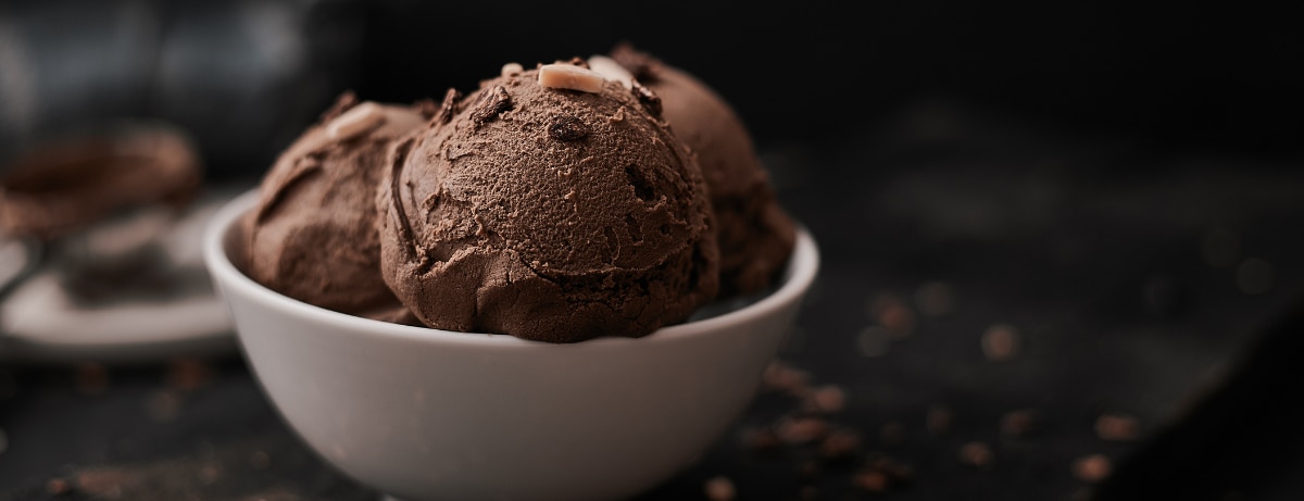 A scope of chocolate avocado ice cream