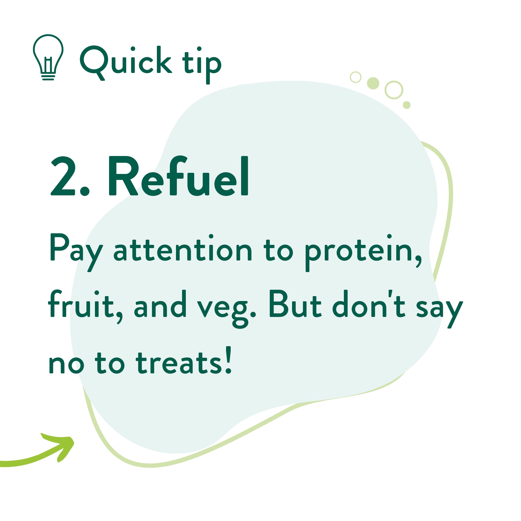 Refuel Pay attention to protein, fruit, and veg. But don't say no to treats! 