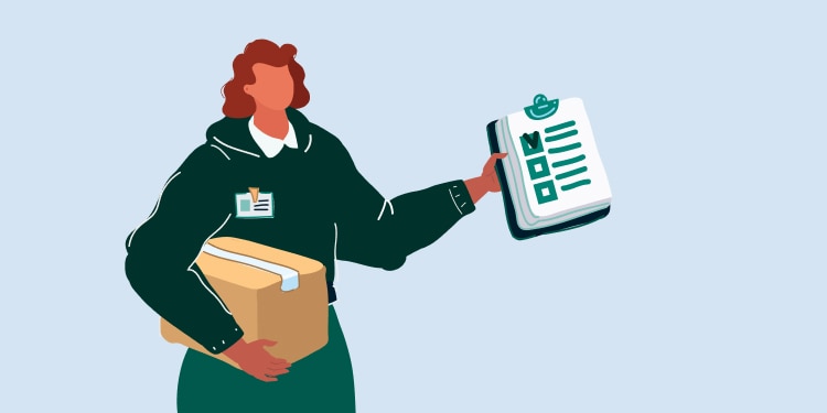 Illustration of delivery woman with clipboard