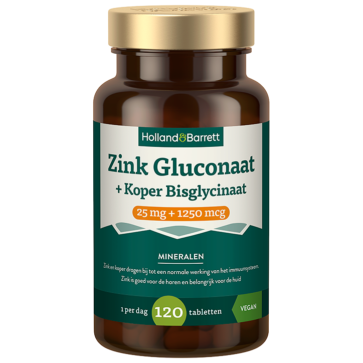    Zink Gluconaat 25mg + Koper Biglycinaat 1250mcg  - 120 tabletten