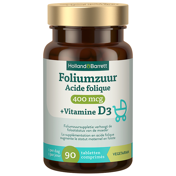 Holland & Barrett Acide Folique 400mcg + Vitamine D3 - 90 comprimés