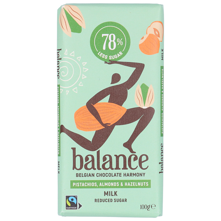 Balance Chocolat Lait aux Pistaches, Amandes et Noisettes - 100 g