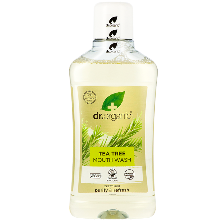 Bain de bouche antibactérien à l'arbre à thé Dr. Organic à l'Aloe Vera 500 ml