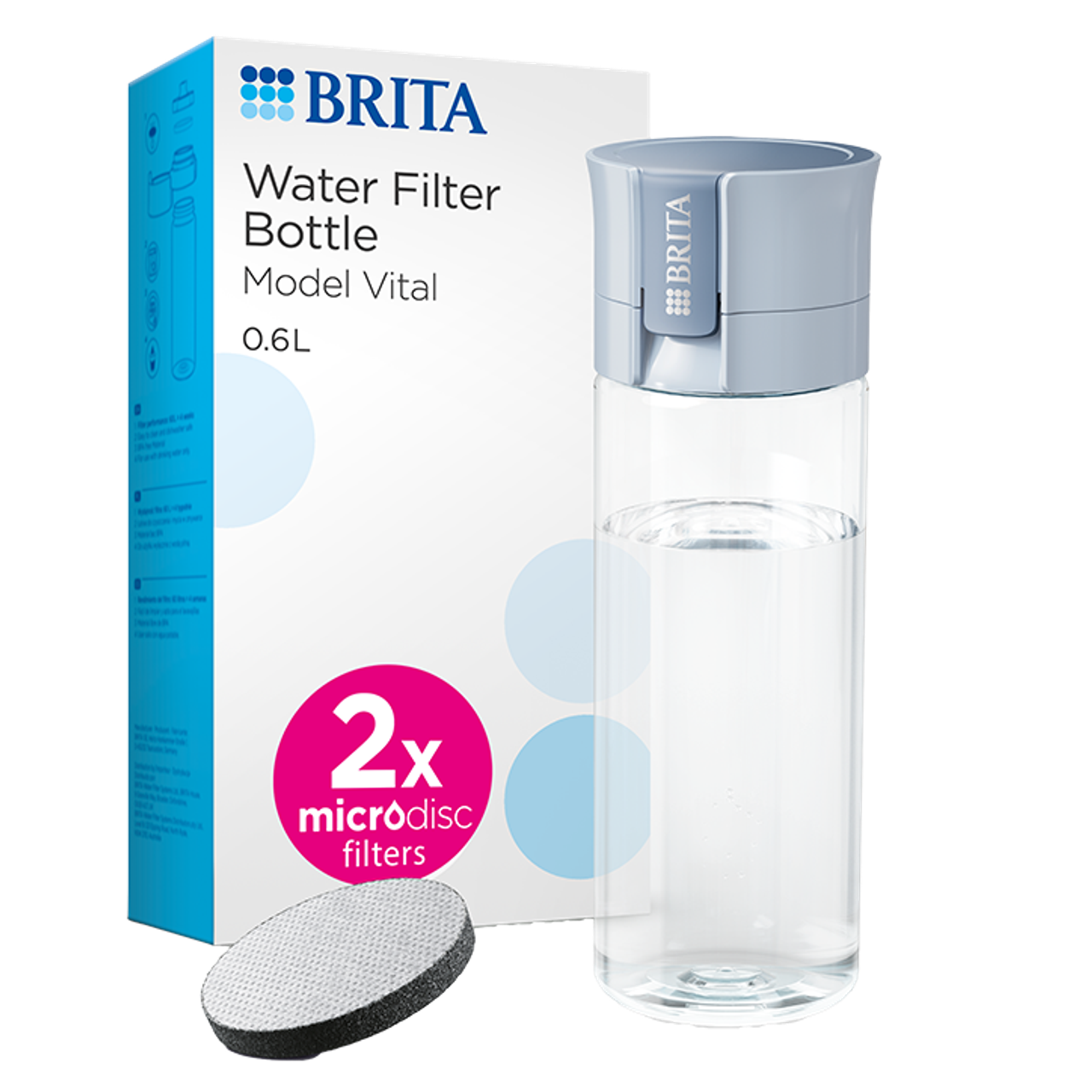 Brita Waterfilterfles Vital 600ml Lichtblauw - inclusief 2 filters