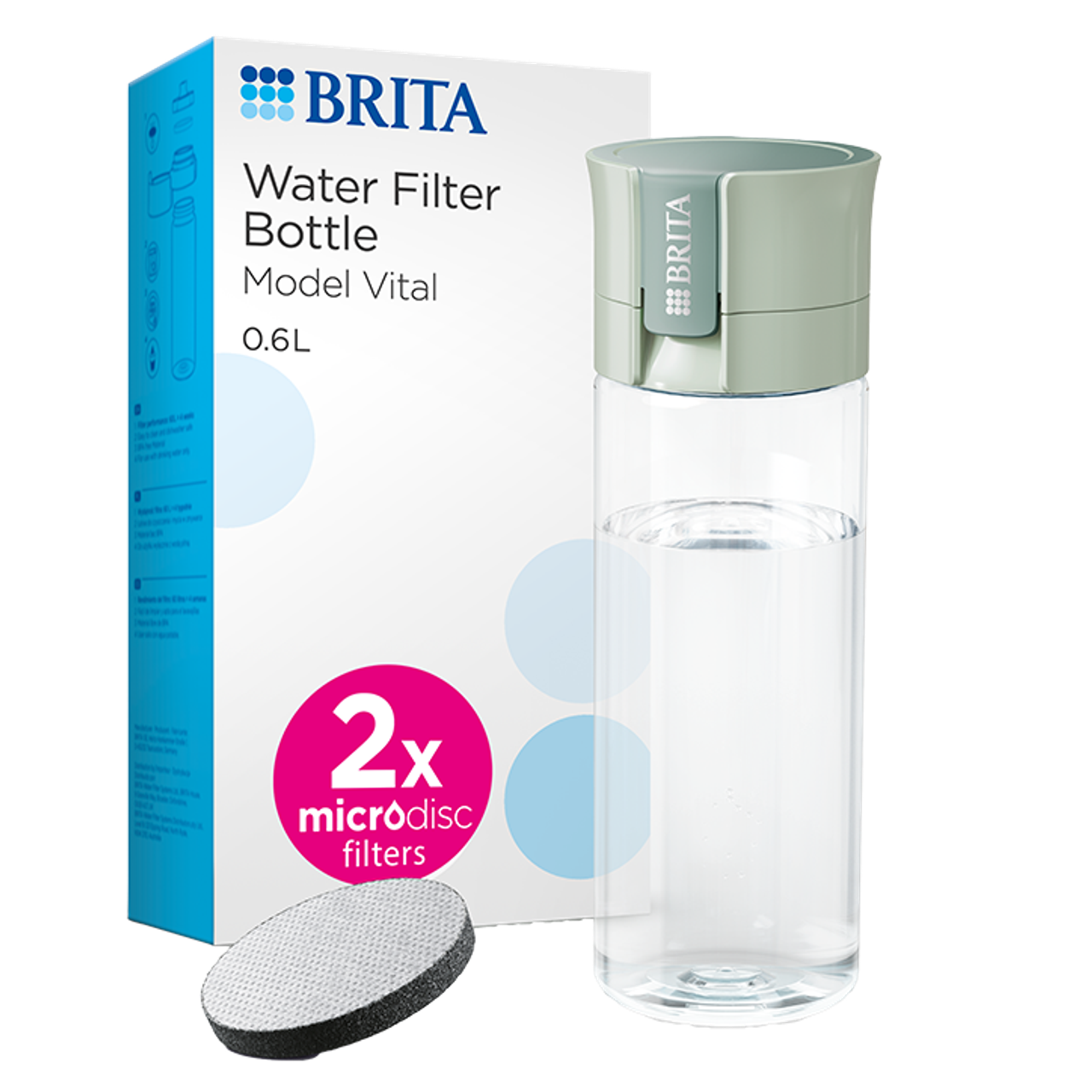 Brita Waterfilterfles Vital 600ml Lichtgroen - inclusief 2 filters
